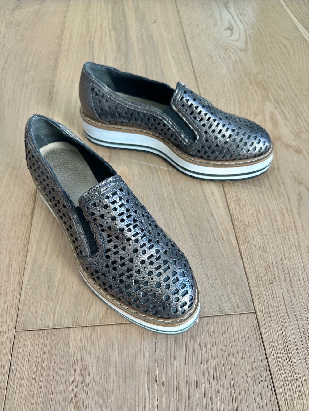 Summit by White Mountain Braxton Perforated Platform Metallic Slip On Loafers